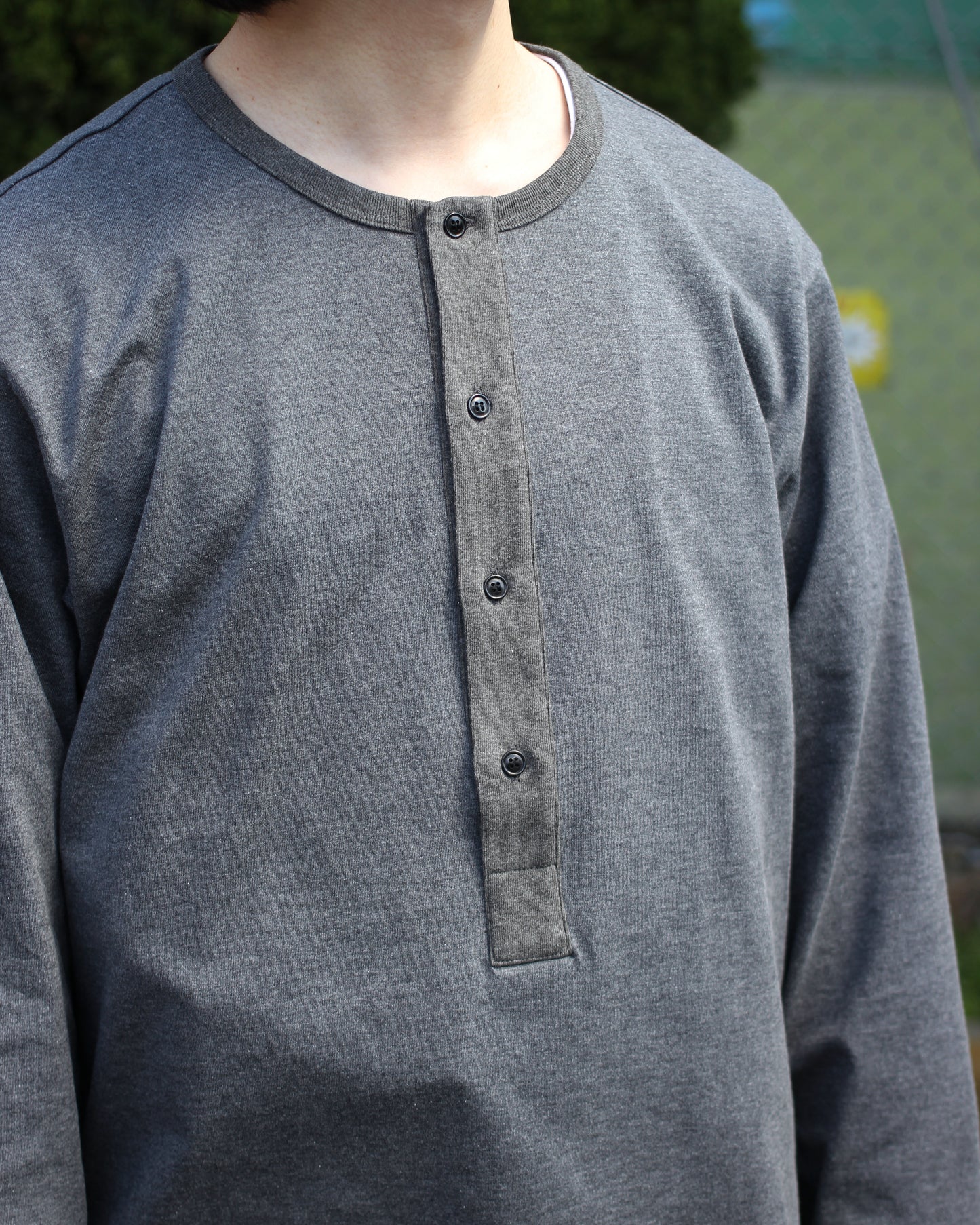 MATSUFUJI/Henley Neck Long Sleeve Shirt "CHARCOAL"
