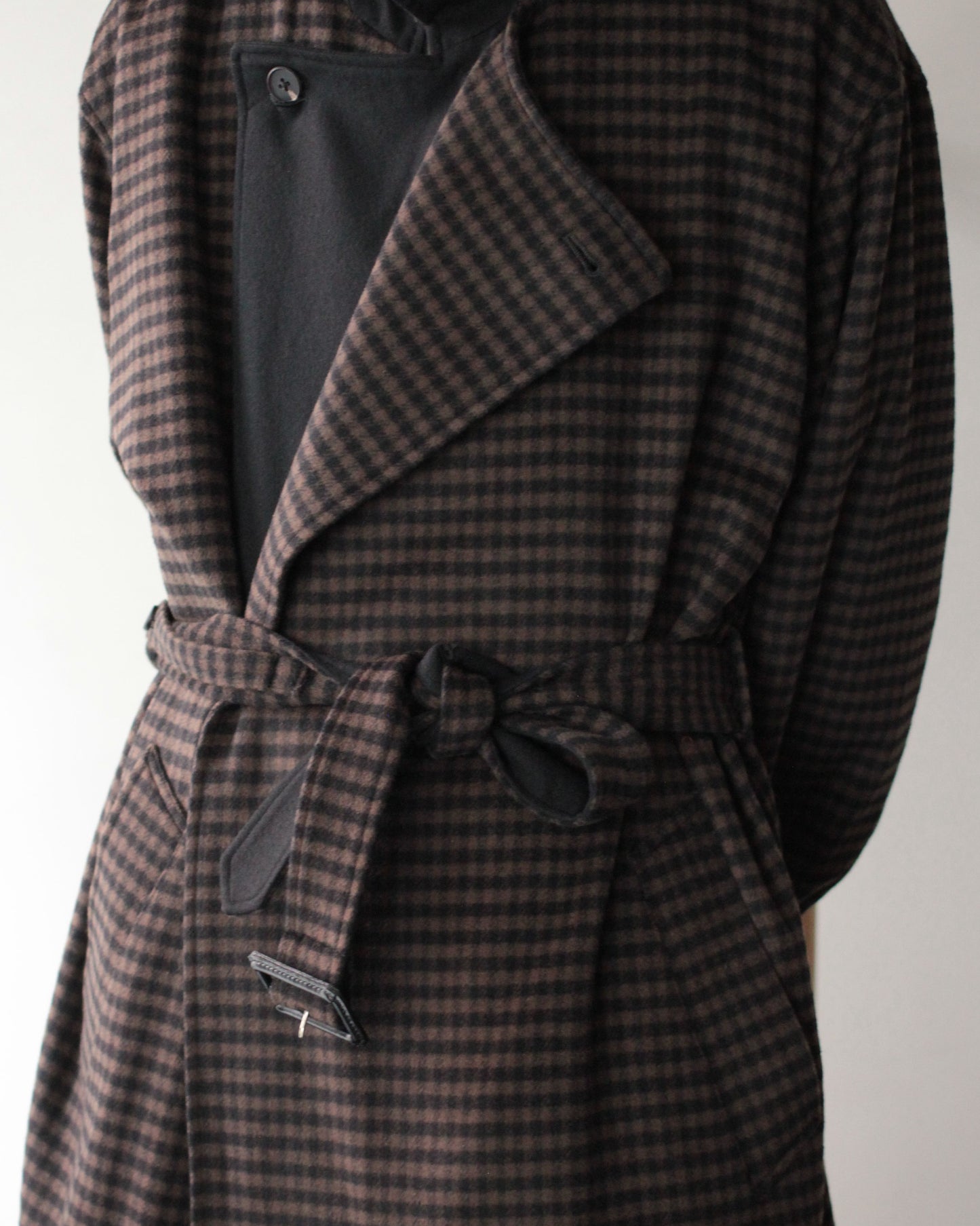stein / DOUBLE LAPELED DOUBLE BREASTED COAT "GINGHAM×BLACK"