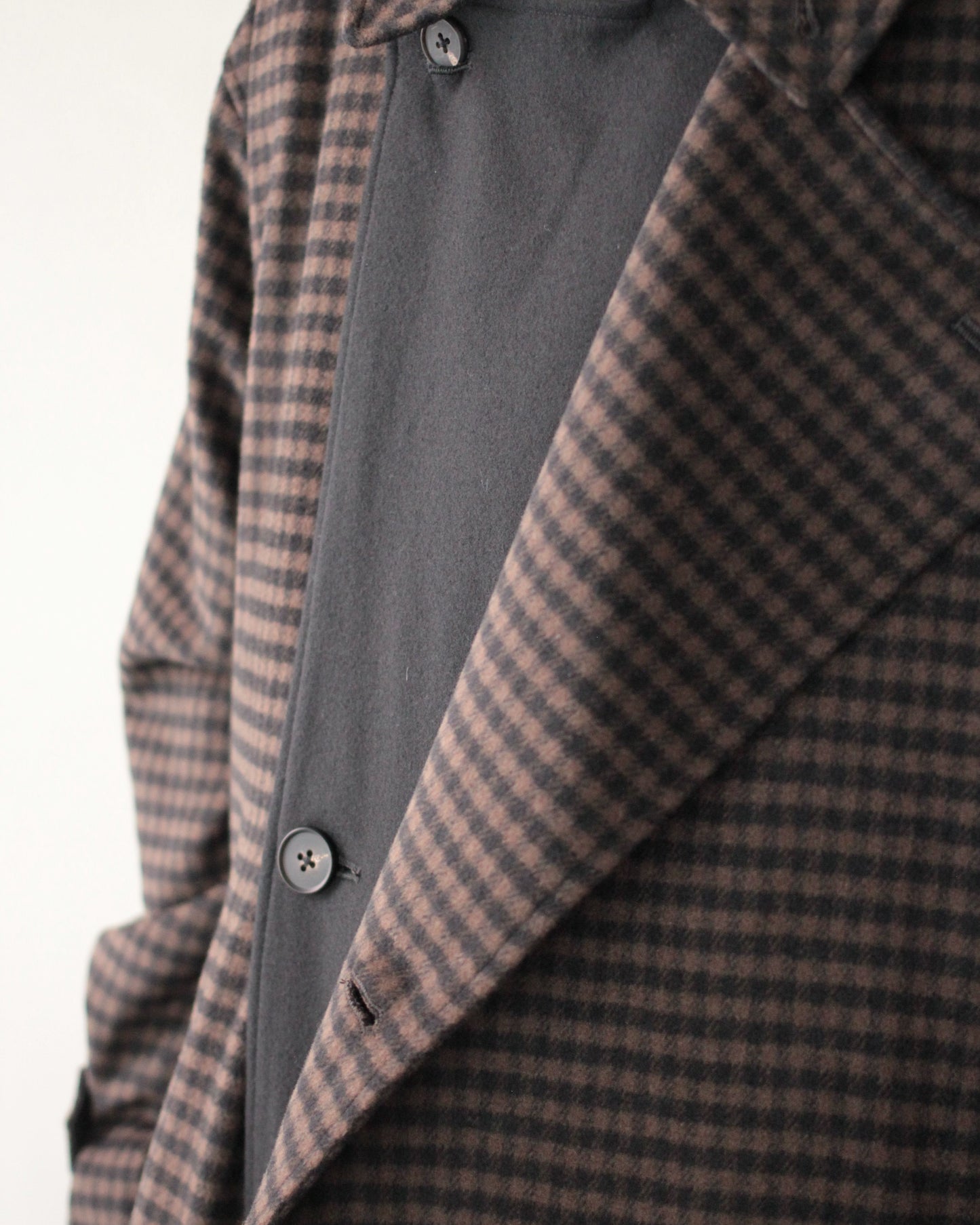 stein / DOUBLE LAPELED DOUBLE BREASTED COAT "GINGHAM×BLACK"