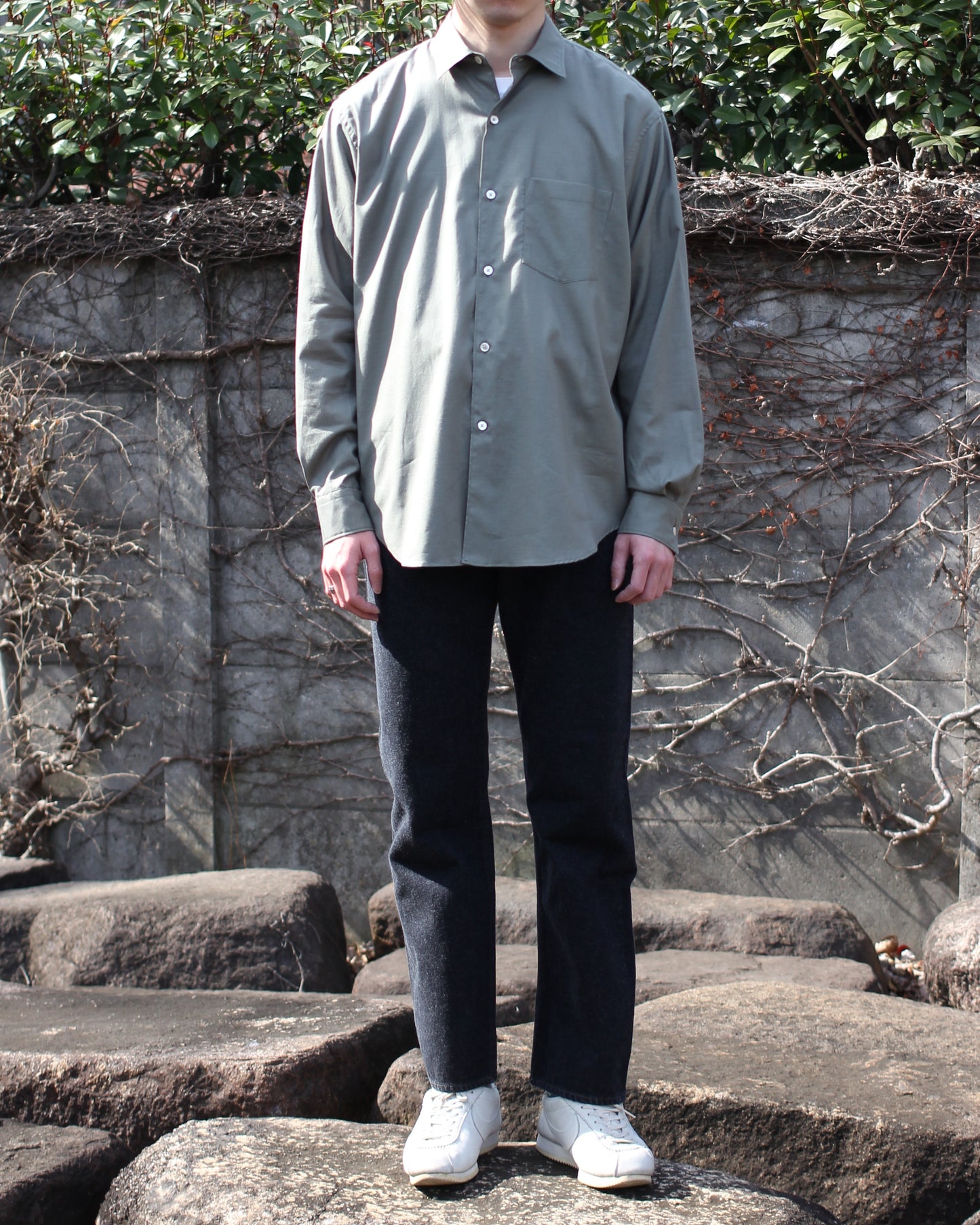 ULTERIOR/SILKY SOFT TWILL SHIRT"GREEN"