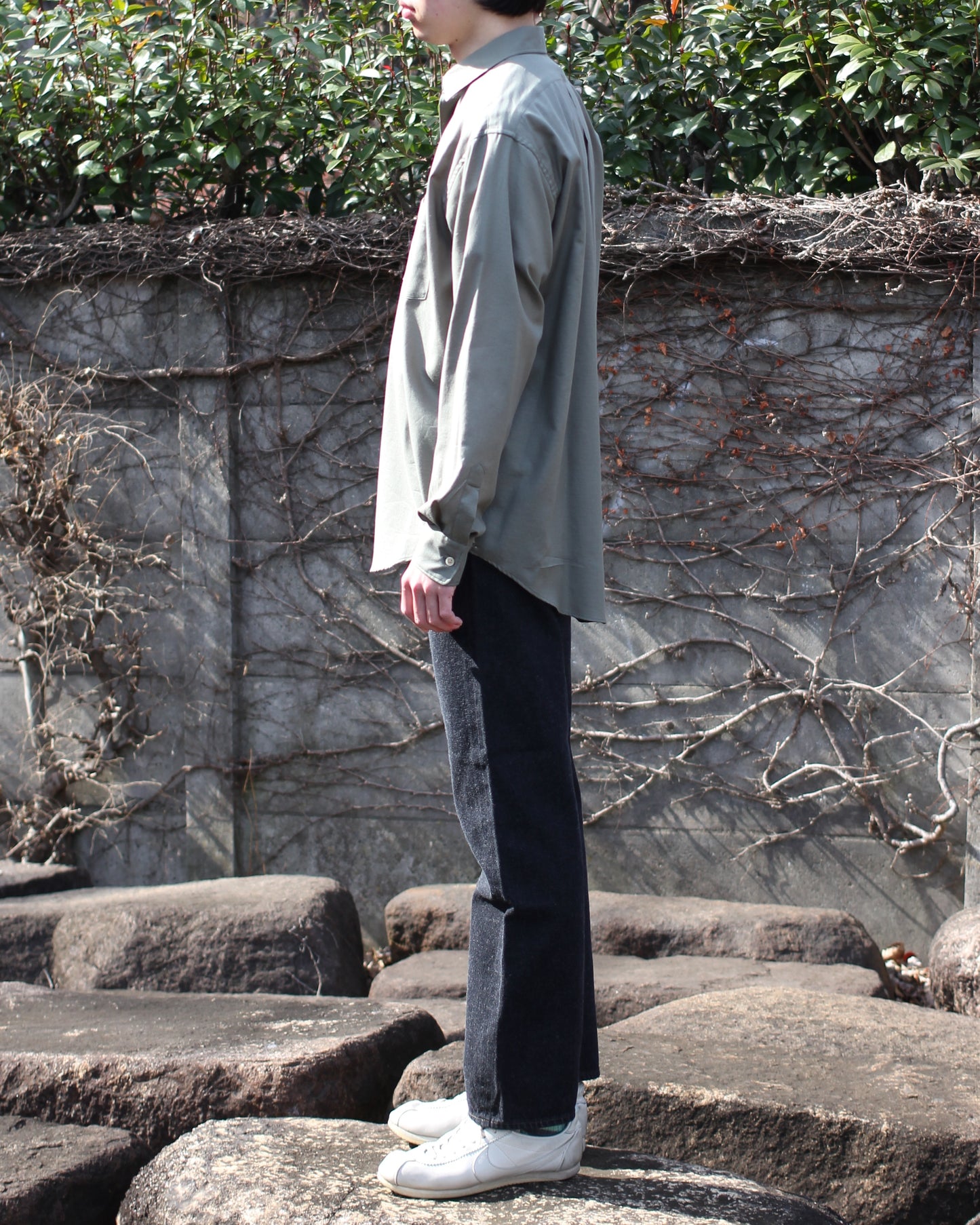 ULTERIOR/SILKY SOFT TWILL SHIRT"GREEN"
