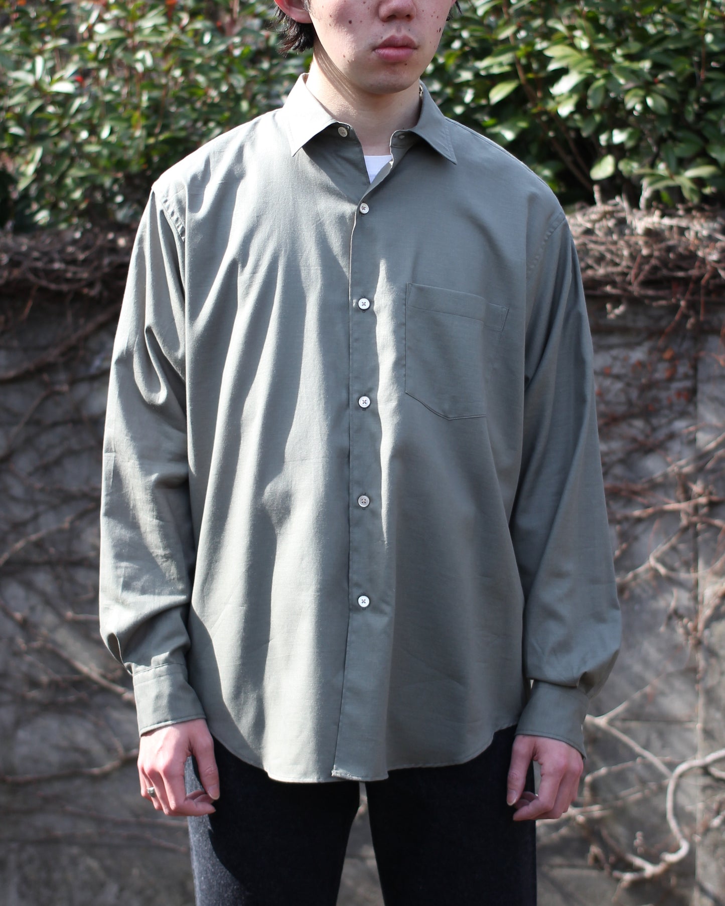 ULTERIOR/SILKY SOFT TWILL SHIRT"GREEN"