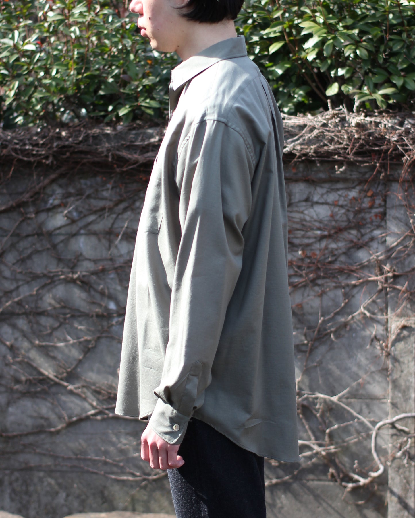 ULTERIOR/SILKY SOFT TWILL SHIRT"GREEN"