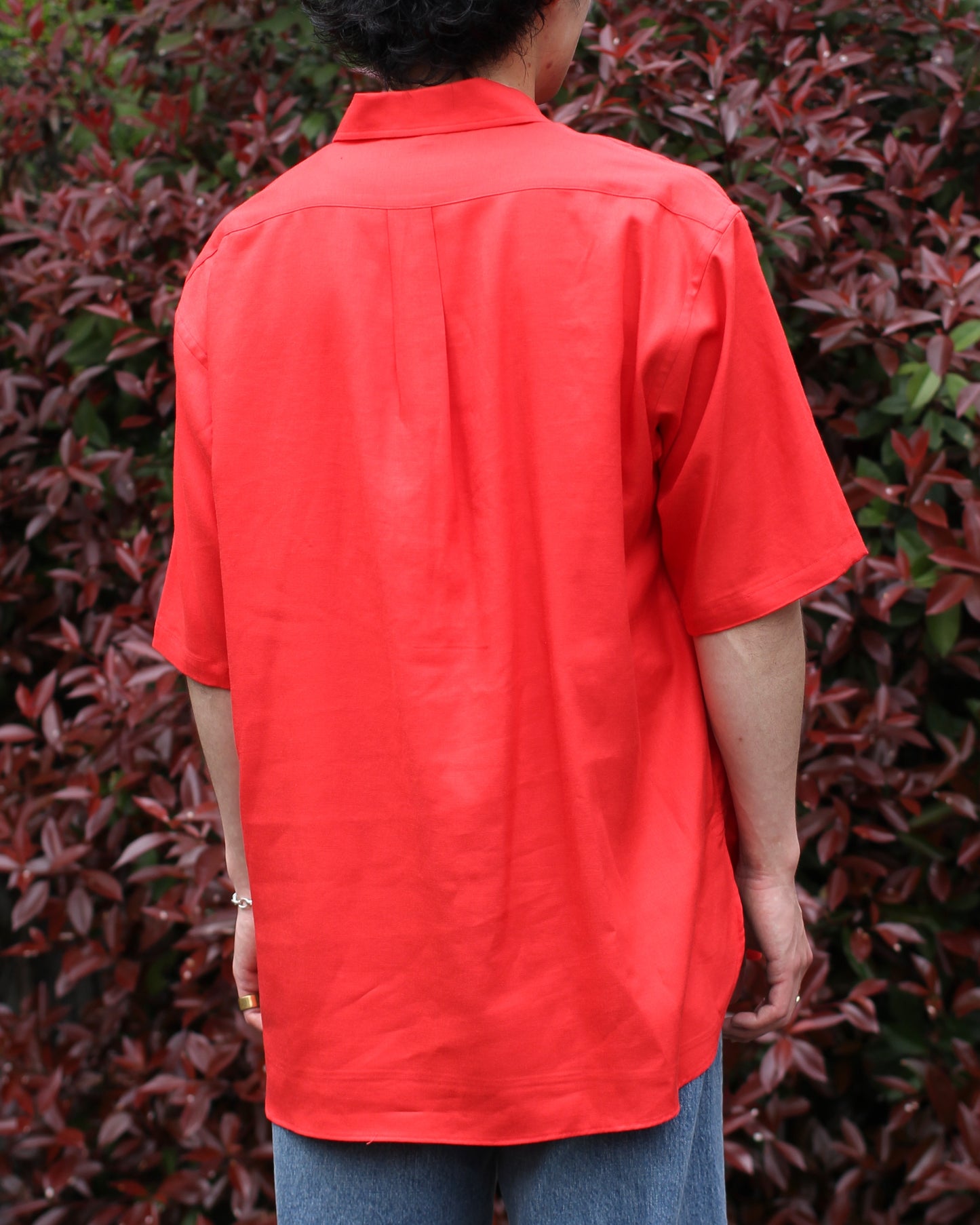 ULTERIOR/RAYON LINEN TWILL HALF-ZIP SHIRT"RED"
