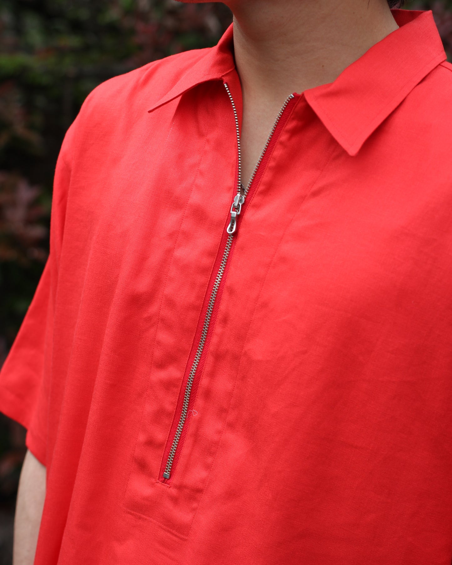 ULTERIOR/RAYON LINEN TWILL HALF-ZIP SHIRT"RED"