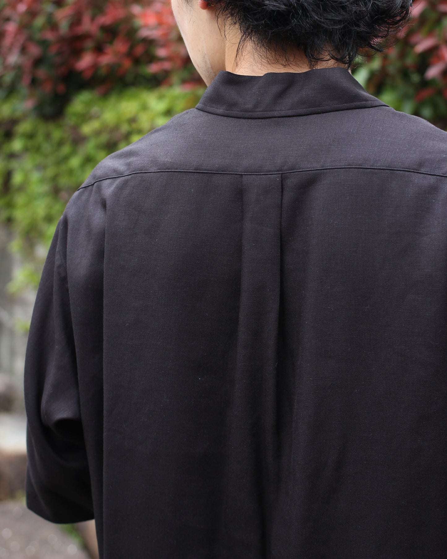ULTERIOR/RAYON LINEN TWILL HALF-ZIP SHIRT"BLACK"