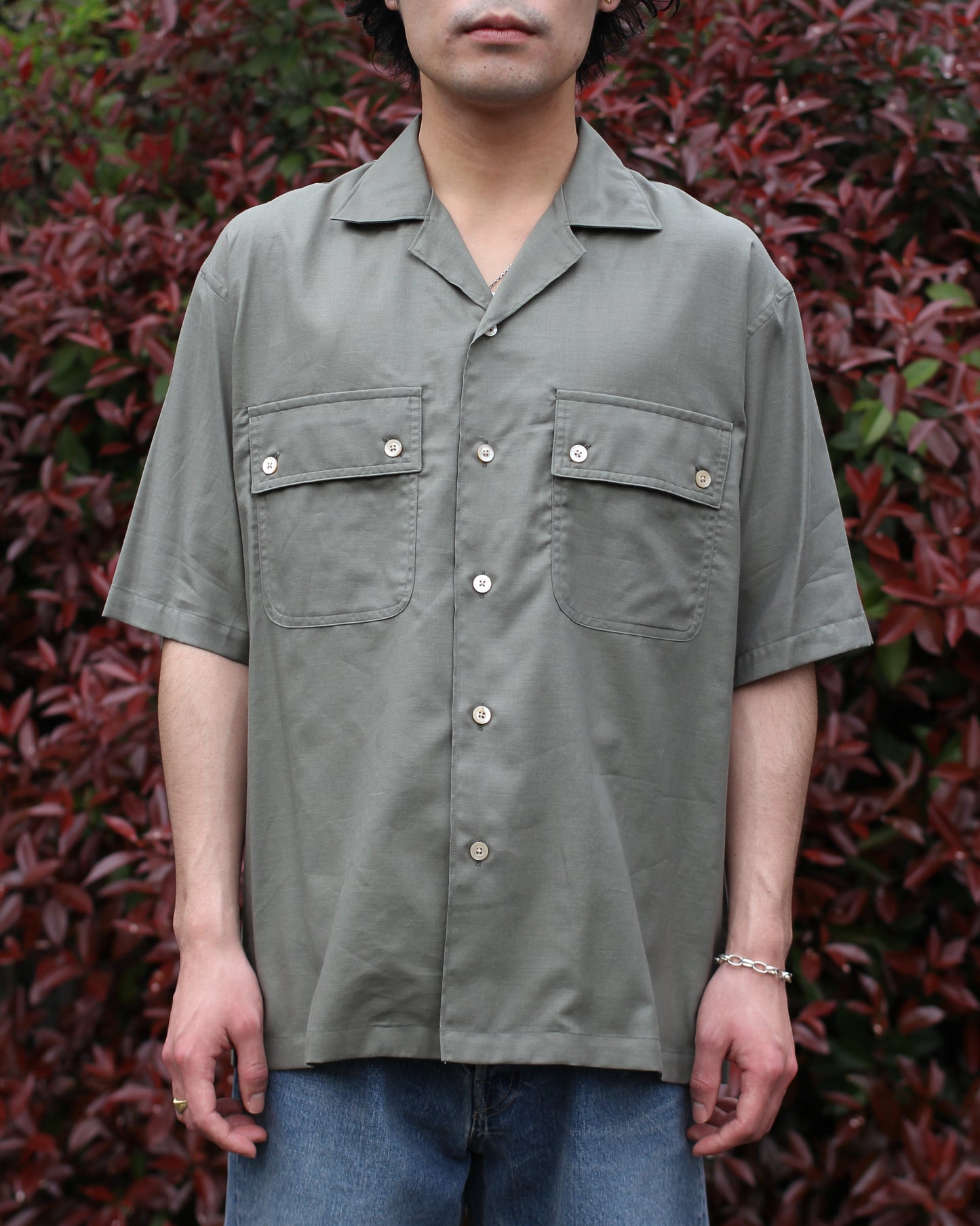ULTERIOR/SILKY SOFT TWILL O/C SHIRT"GREEN"