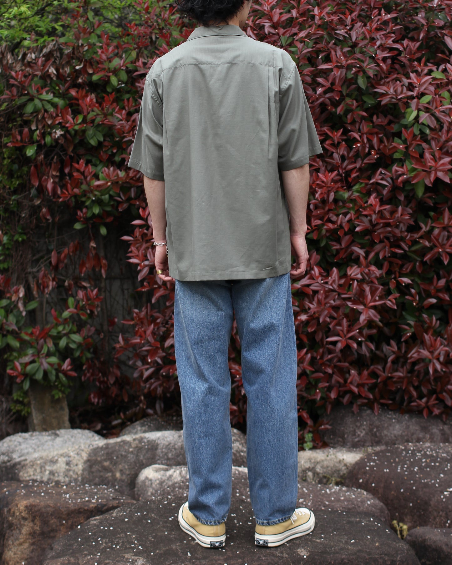 ULTERIOR/SILKY SOFT TWILL O/C SHIRT"GREEN"