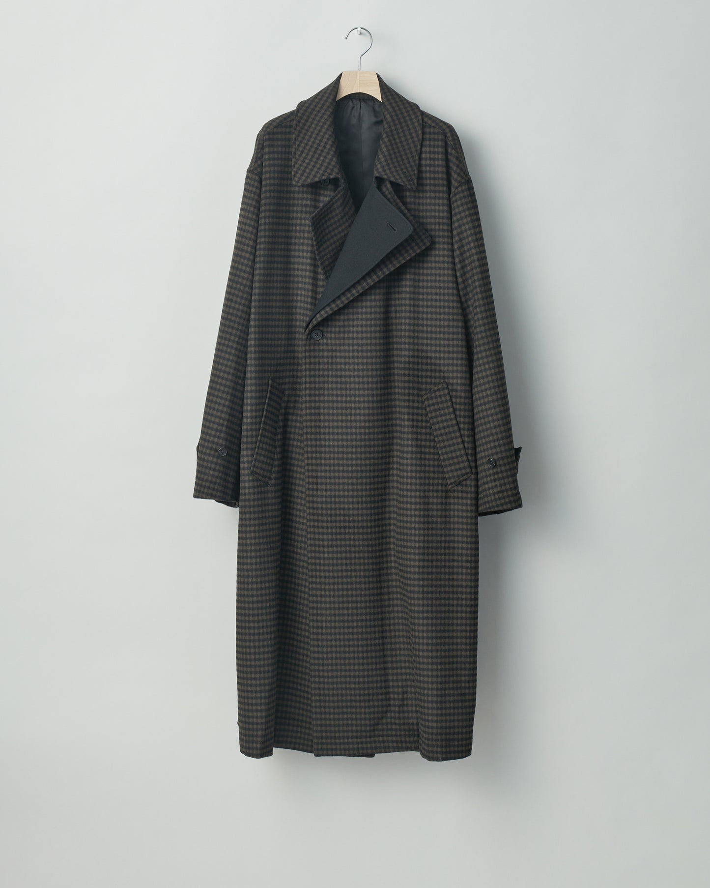 stein / DOUBLE LAPELED DOUBLE BREASTED COAT "GINGHAM×BLACK"