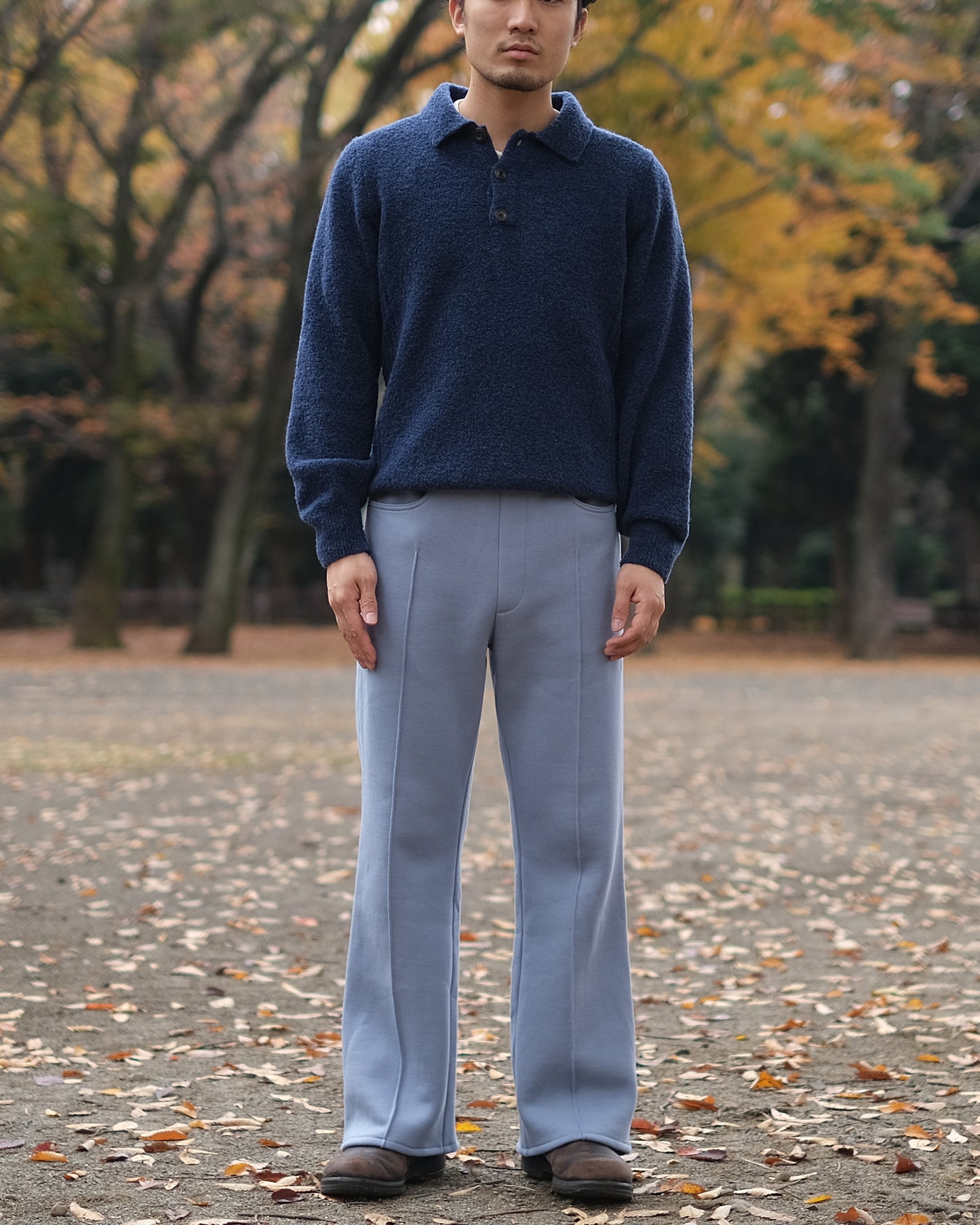 SAOR / Wide Semi-flare Sweat Trousers "Blue"