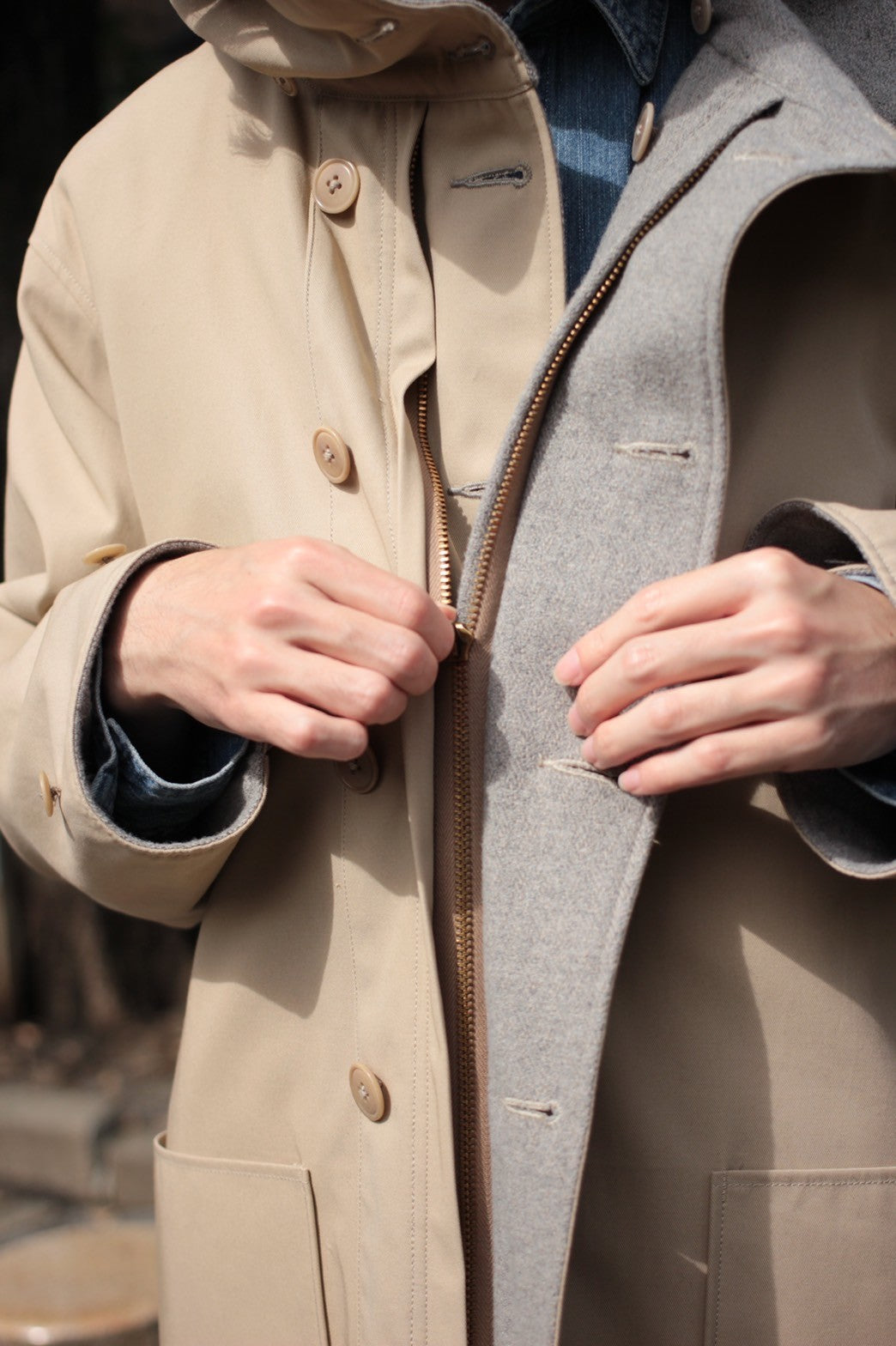 ULTERIOR/RB TWEED/OC TWILL RV HOODED COAT ”SAND/BEIGE”