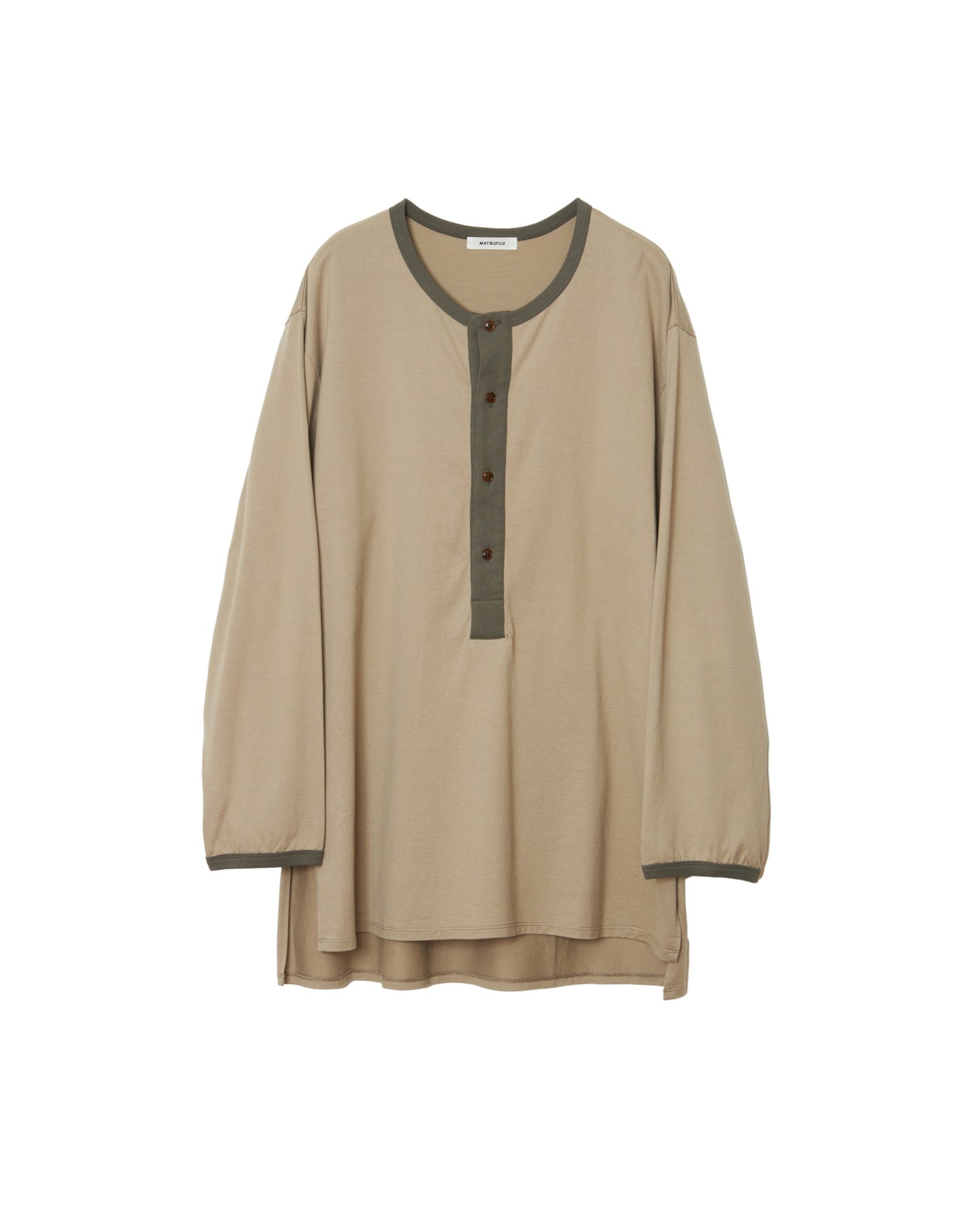 MATSUFUJI/Henley Neck Long Sleeve Shirt “BEIGE”