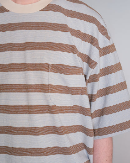ENDS and MEANS/POCKET TEE "SAX BROWN STRIPE"