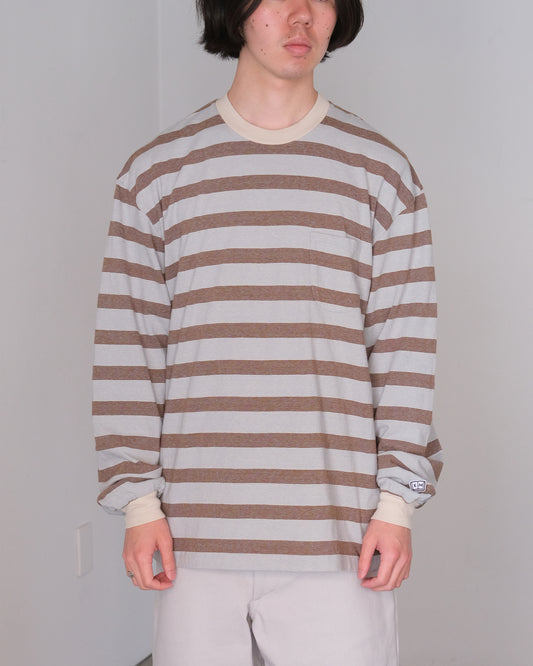 ENDS and MEANS/POCKET L/S TEE "Sax Brown Stripe"