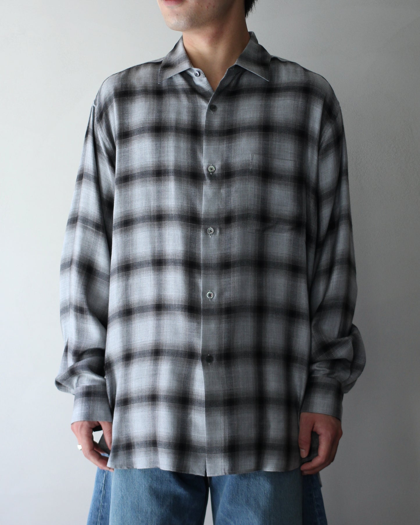 ssstein/RAYON/LYOCELL CHECK OVERSIZED DOWN PAT SHIRT "BLACK OMBRE"