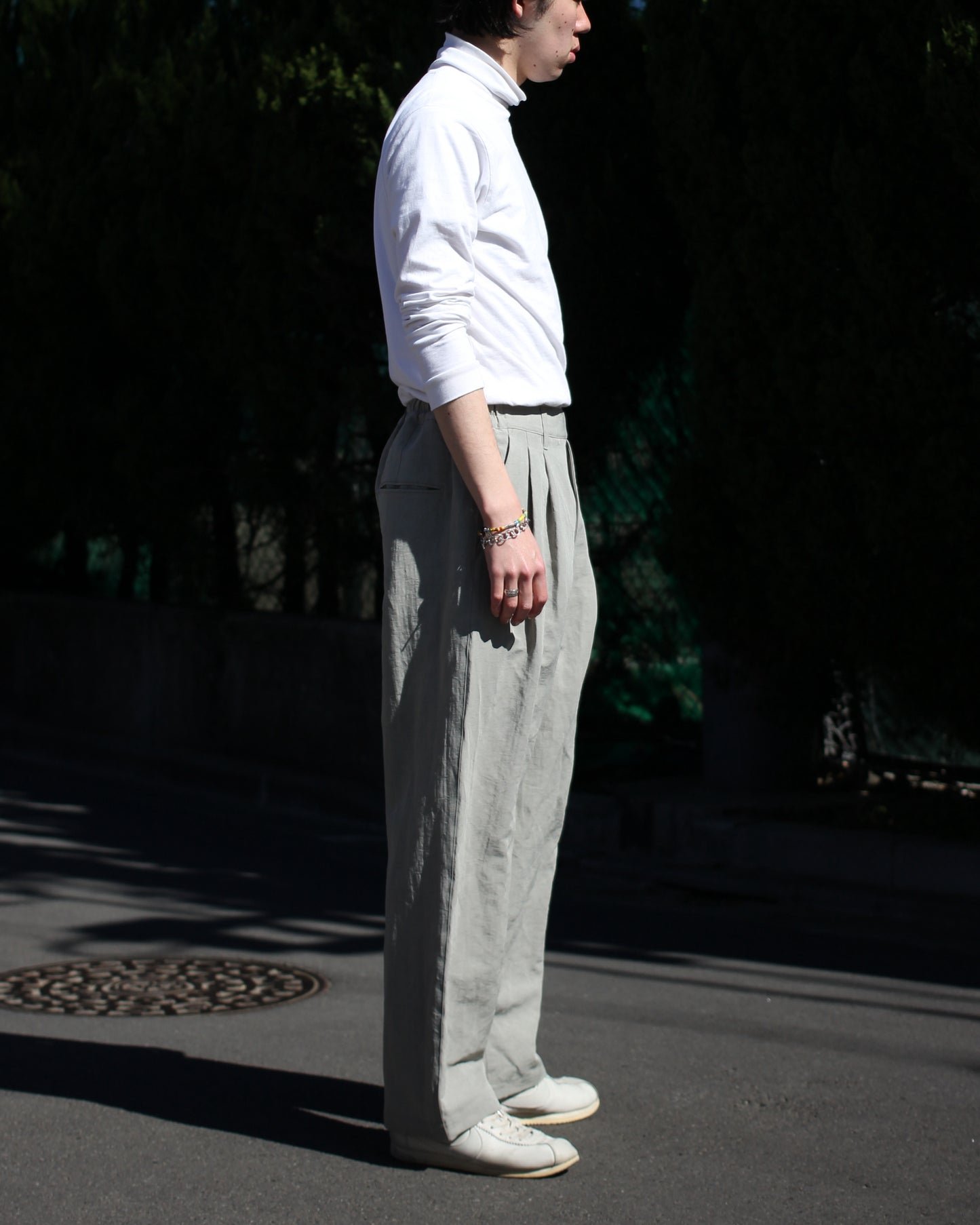 ssstein/LI/NY POPLIN WIDE EASY TROUSERS "BEIGE GREY"
