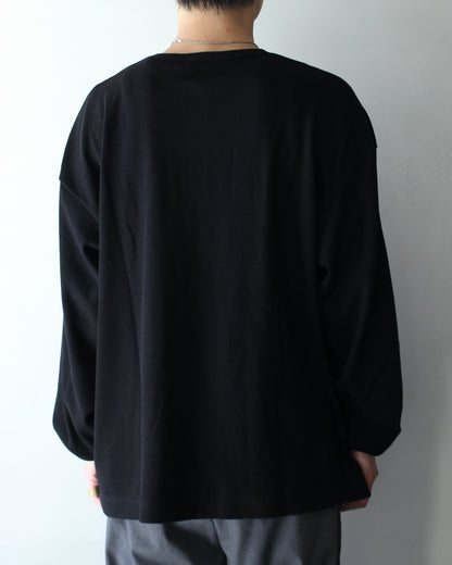 ULTERIOR / C/CASH HONEYCOMB HENLEY-NECK TOP "BLACK"