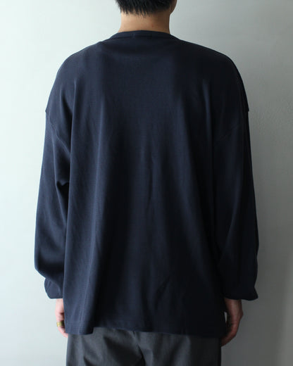 ULTERIOR / C/CASH HONEYCOMB HENLEY-NECK TOP "BLUE GREY"