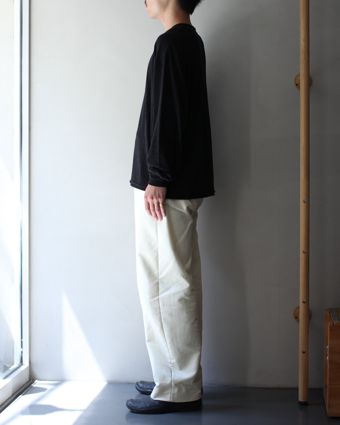 ULTERIOR/SUPER FINE WOOL COTTON CUT-OFF P/O (BORDER STRIPE ) "BROWN×BLACK"