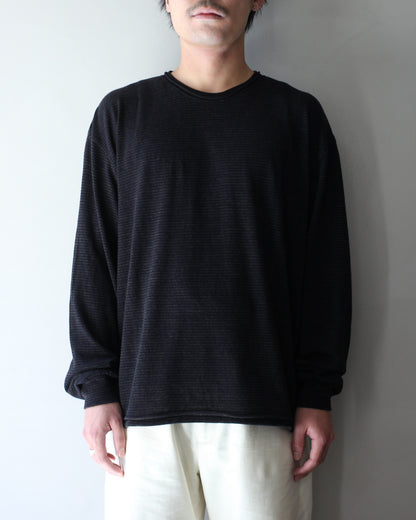 ULTERIOR/SUPER FINE WOOL COTTON CUT-OFF P/O (BORDER STRIPE ) "BROWN×BLACK"