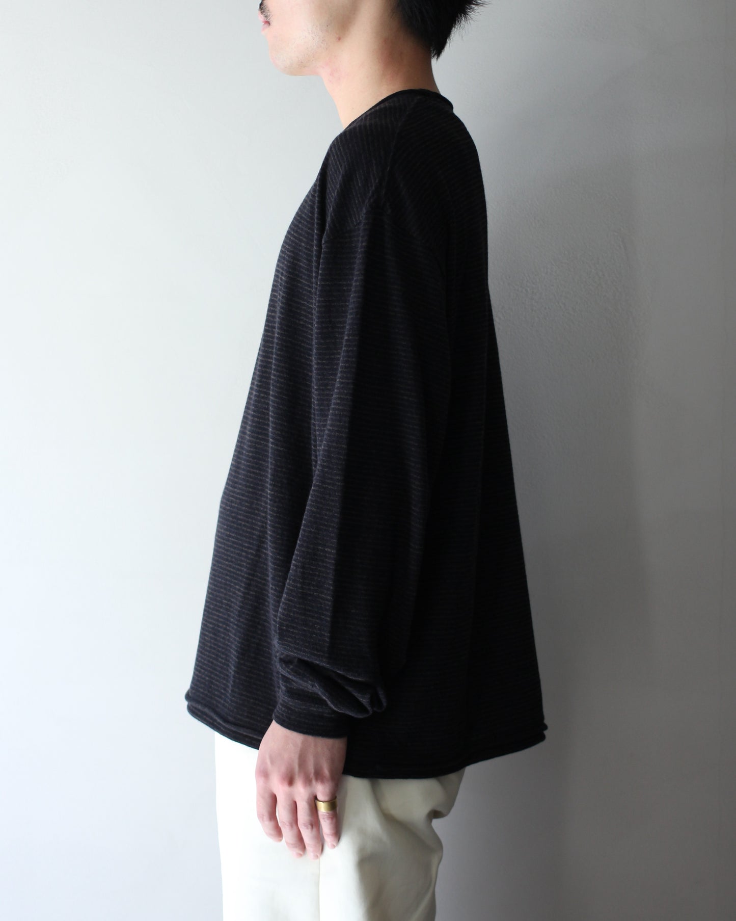 ULTERIOR/SUPER FINE WOOL COTTON CUT-OFF P/O (BORDER STRIPE ) "BROWN×BLACK"
