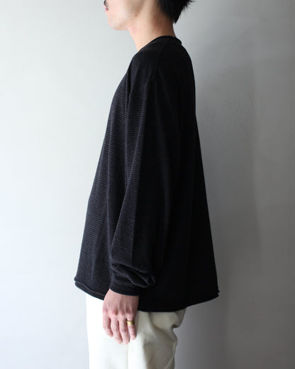 ULTERIOR/SUPER FINE WOOL COTTON CUT-OFF P/O (BORDER STRIPE ) "BROWN×BLACK"