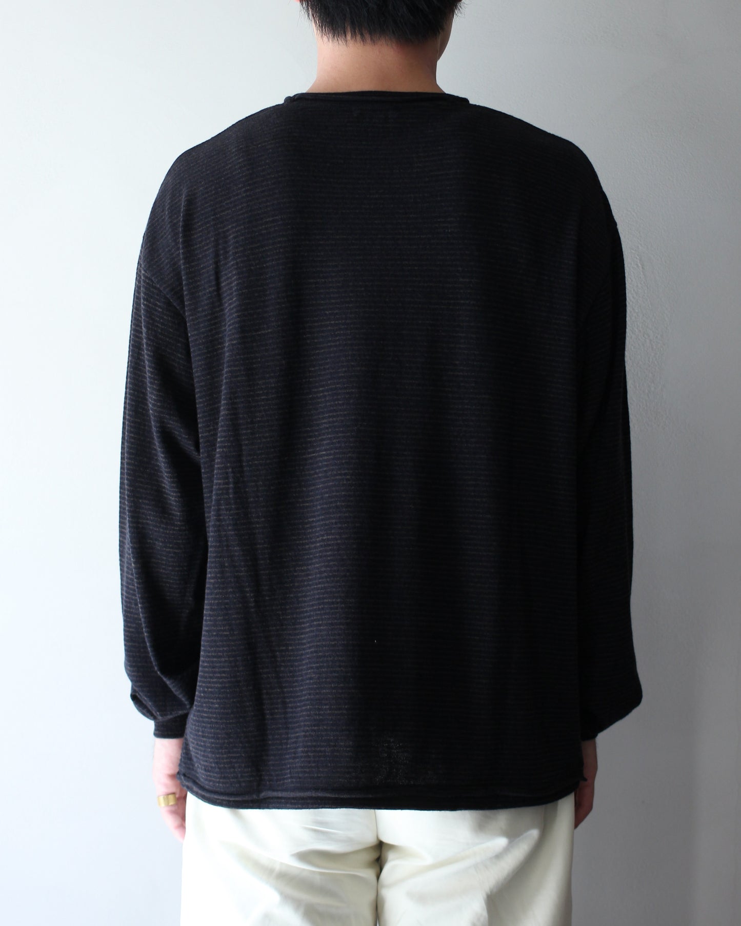 ULTERIOR/SUPER FINE WOOL COTTON CUT-OFF P/O (BORDER STRIPE ) "BROWN×BLACK"