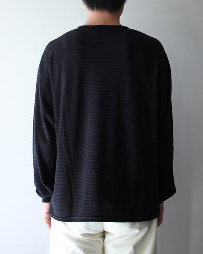 ULTERIOR/SUPER FINE WOOL COTTON CUT-OFF P/O (BORDER STRIPE ) "BROWN×BLACK"