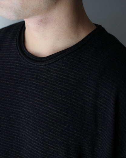 ULTERIOR/SUPER FINE WOOL COTTON CUT-OFF P/O (BORDER STRIPE ) "BROWN×BLACK"