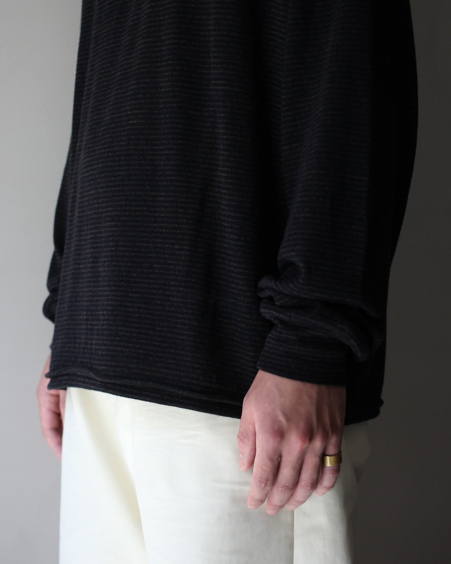 ULTERIOR/SUPER FINE WOOL COTTON CUT-OFF P/O (BORDER STRIPE ) "BROWN×BLACK"