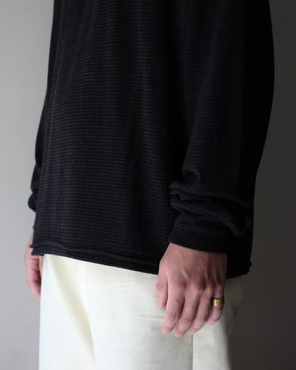 ULTERIOR/SUPER FINE WOOL COTTON CUT-OFF P/O (BORDER STRIPE ) "BROWN×BLACK"