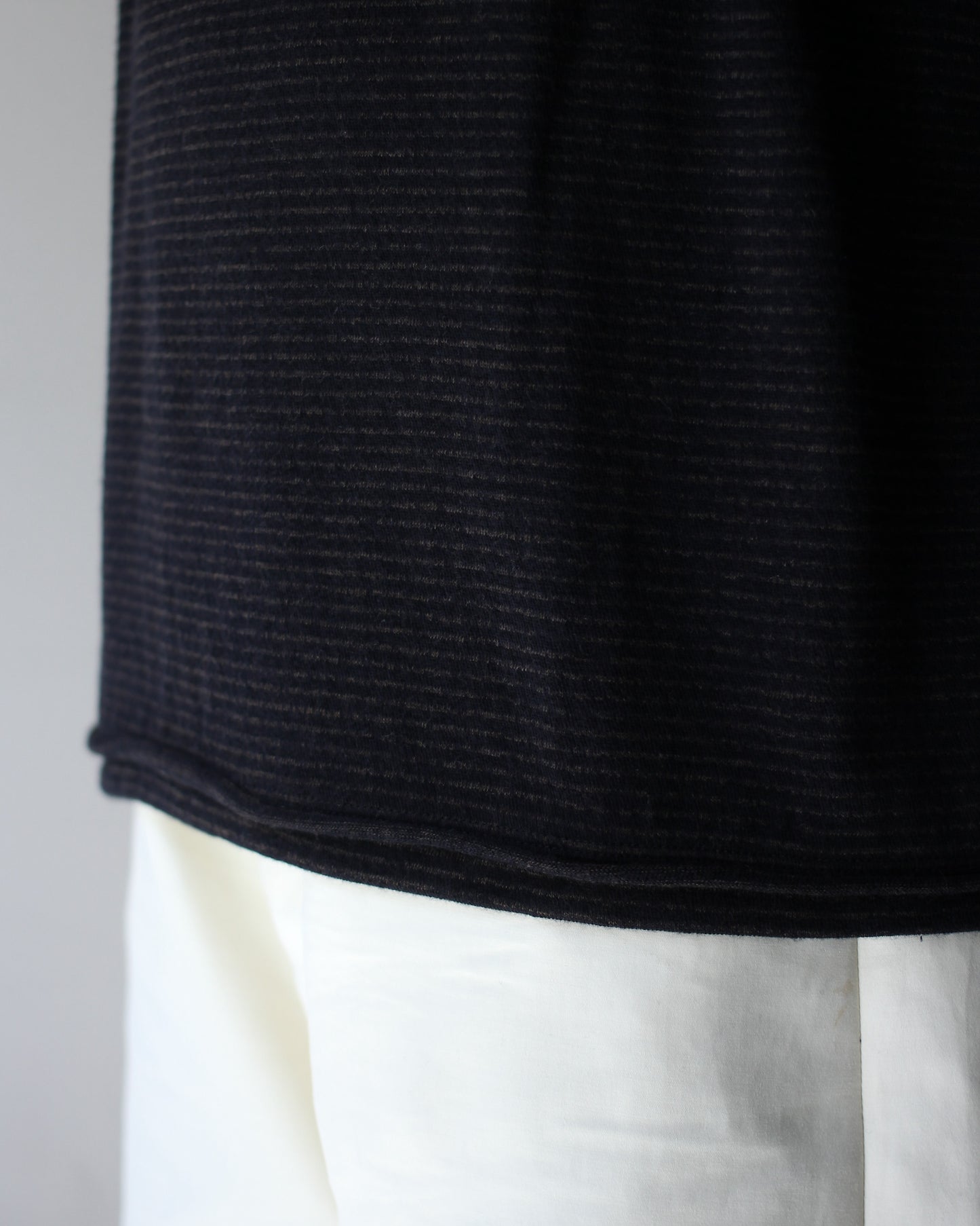 ULTERIOR/SUPER FINE WOOL COTTON CUT-OFF P/O (BORDER STRIPE ) "BROWN×BLACK"