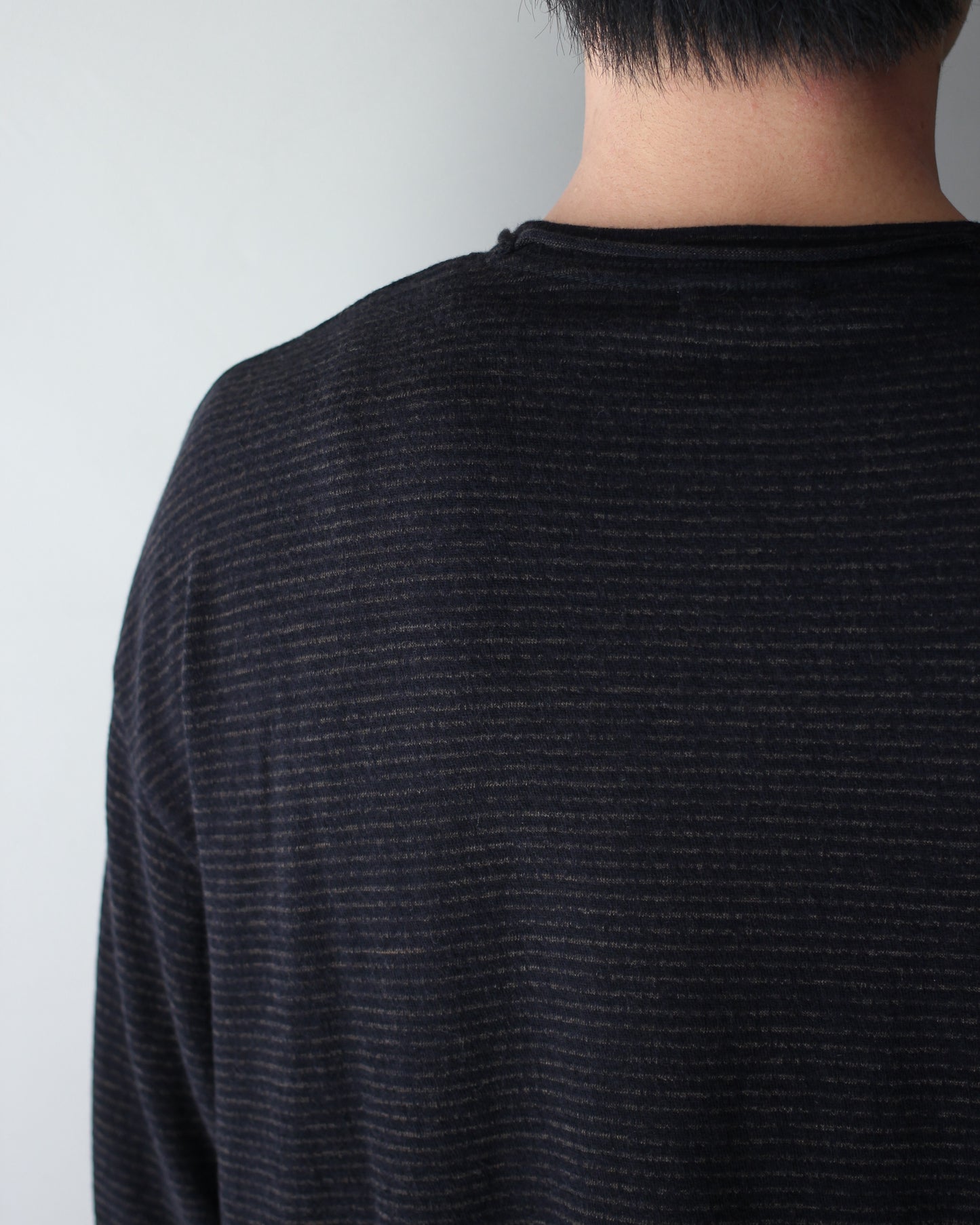 ULTERIOR/SUPER FINE WOOL COTTON CUT-OFF P/O (BORDER STRIPE ) "BROWN×BLACK"