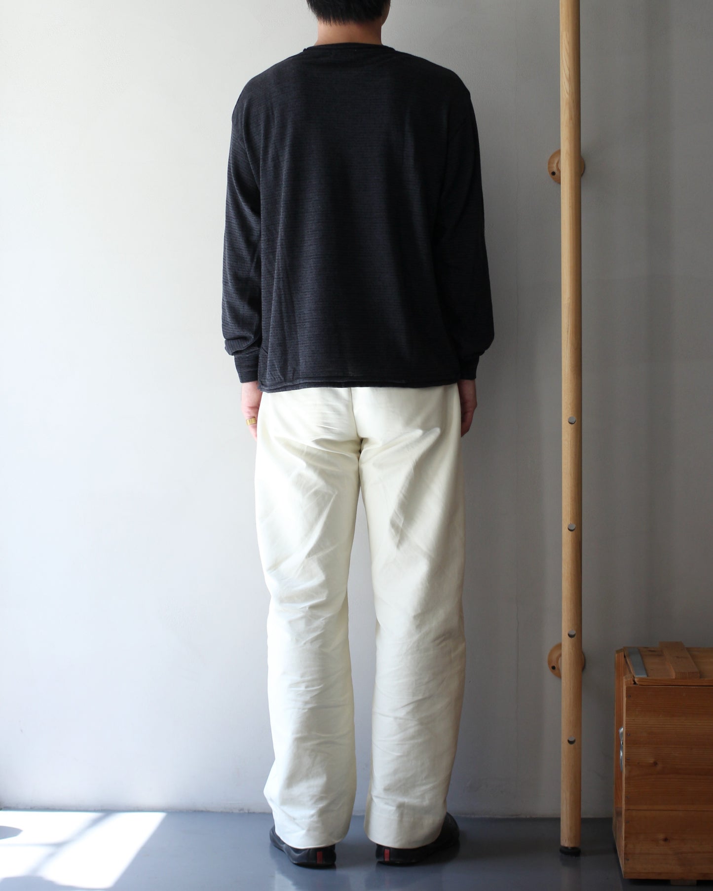 ULTERIOR/SUPER FINE WOOL COTTON CUT-OFF P/O (BORDER STRIPE ) " BLACK×CHARCOAL"
