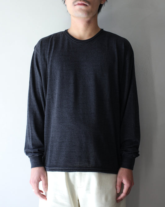 ULTERIOR/SUPER FINE WOOL COTTON CUT-OFF P/O (BORDER STRIPE ) " BLACK×CHARCOAL"