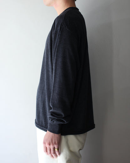 ULTERIOR/SUPER FINE WOOL COTTON CUT-OFF P/O (BORDER STRIPE ) " BLACK×CHARCOAL"