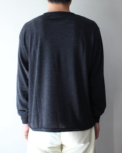 ULTERIOR/SUPER FINE WOOL COTTON CUT-OFF P/O (BORDER STRIPE ) " BLACK×CHARCOAL"