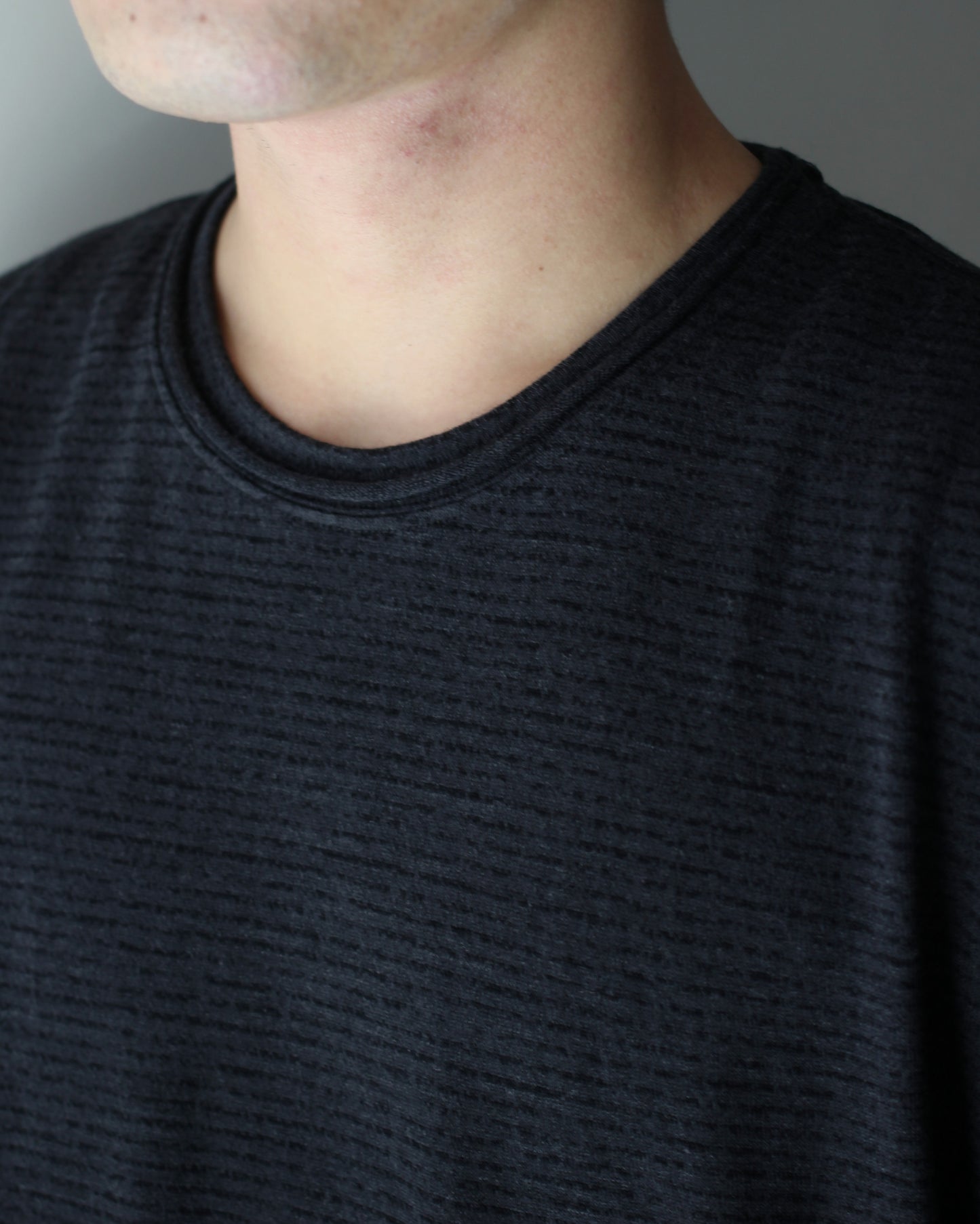 ULTERIOR/SUPER FINE WOOL COTTON CUT-OFF P/O (BORDER STRIPE ) " BLACK×CHARCOAL"