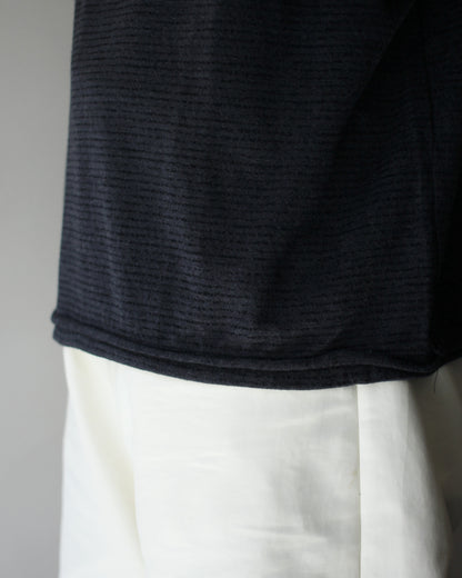 ULTERIOR/SUPER FINE WOOL COTTON CUT-OFF P/O (BORDER STRIPE ) " BLACK×CHARCOAL"