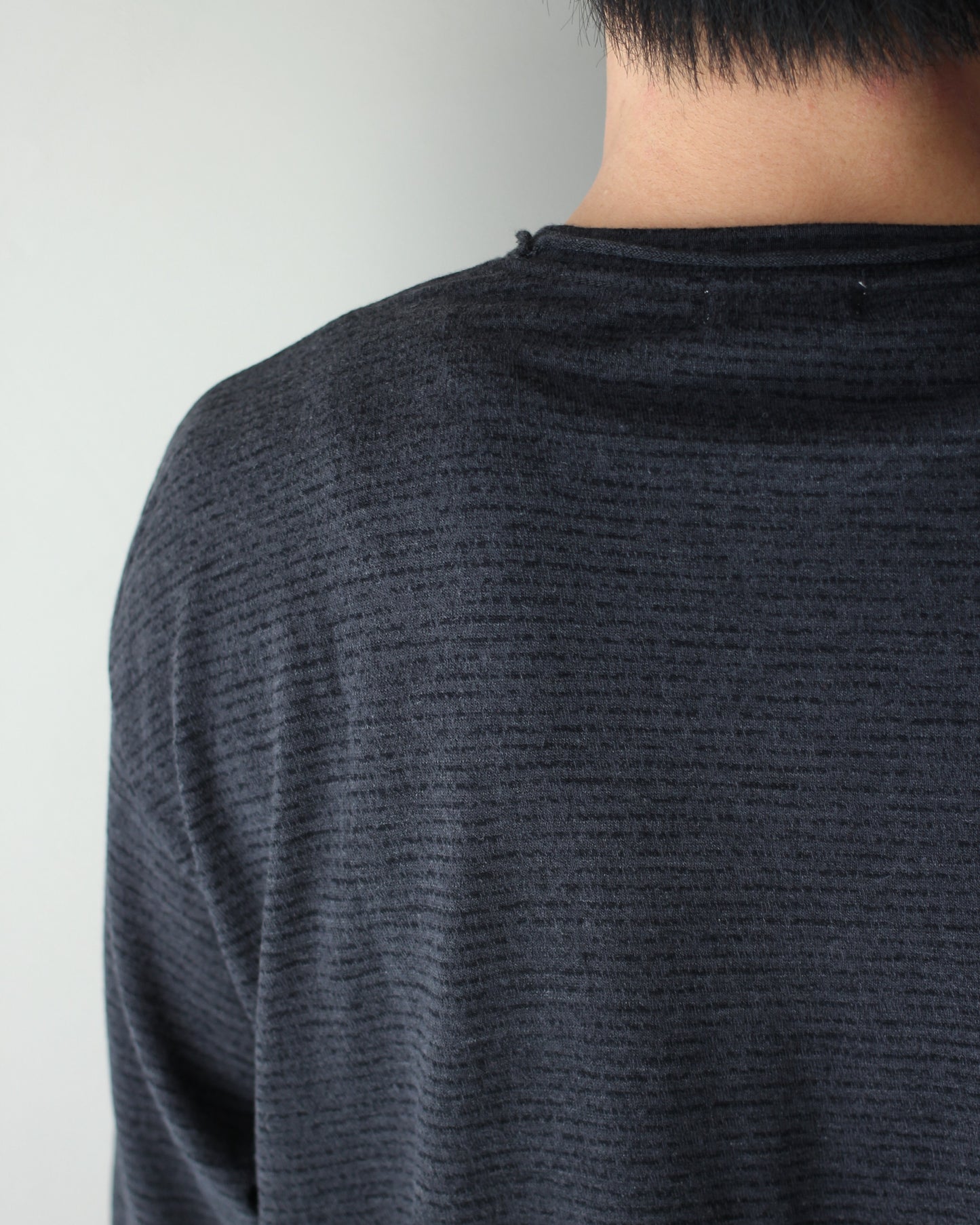 ULTERIOR/SUPER FINE WOOL COTTON CUT-OFF P/O (BORDER STRIPE ) " BLACK×CHARCOAL"