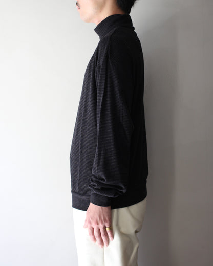 ULTERIOR/SUPER FINE WOOL COTTON TURTLE-NECK TOP (BORDER STRIPE ) "BROWN×BLACK"