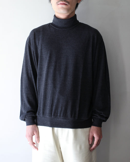 ULTERIOR/SUPER FINE WOOL COTTON TURTLE-NECK TOP (BORDER STRIPE ) " BLACK×CHARCOAL"