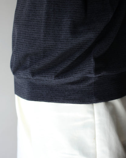 ULTERIOR/SUPER FINE WOOL COTTON TURTLE-NECK TOP (BORDER STRIPE ) " BLACK×CHARCOAL"