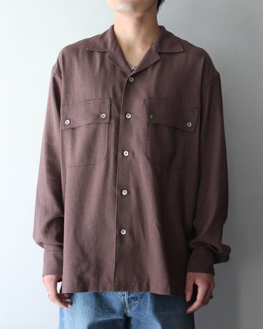 ULTERIOR / RAYON LINEN CHECK W/P SHIRT “BROWN / BLACK”