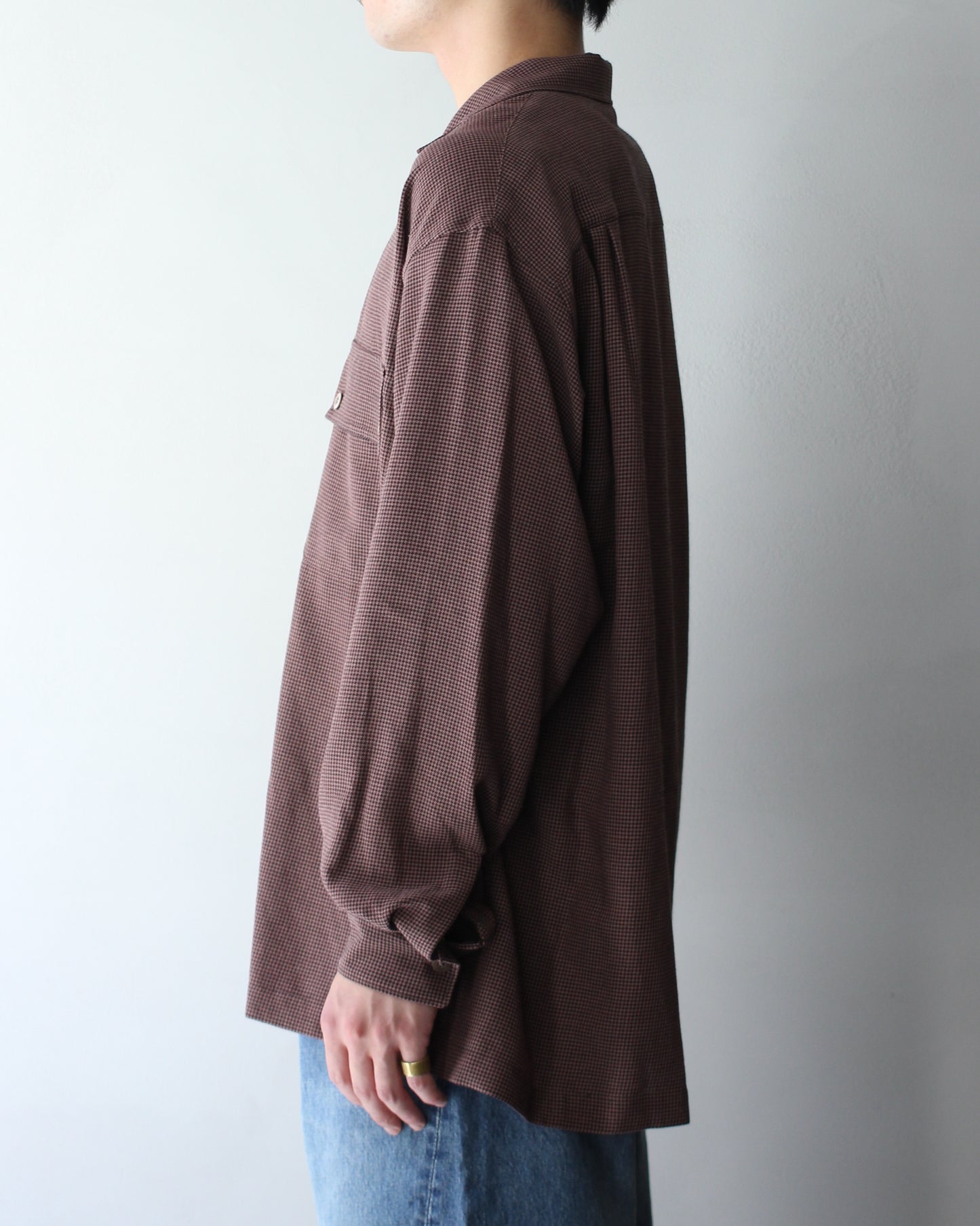 ULTERIOR / RAYON LINEN CHECK W/P SHIRT “BROWN / BLACK”
