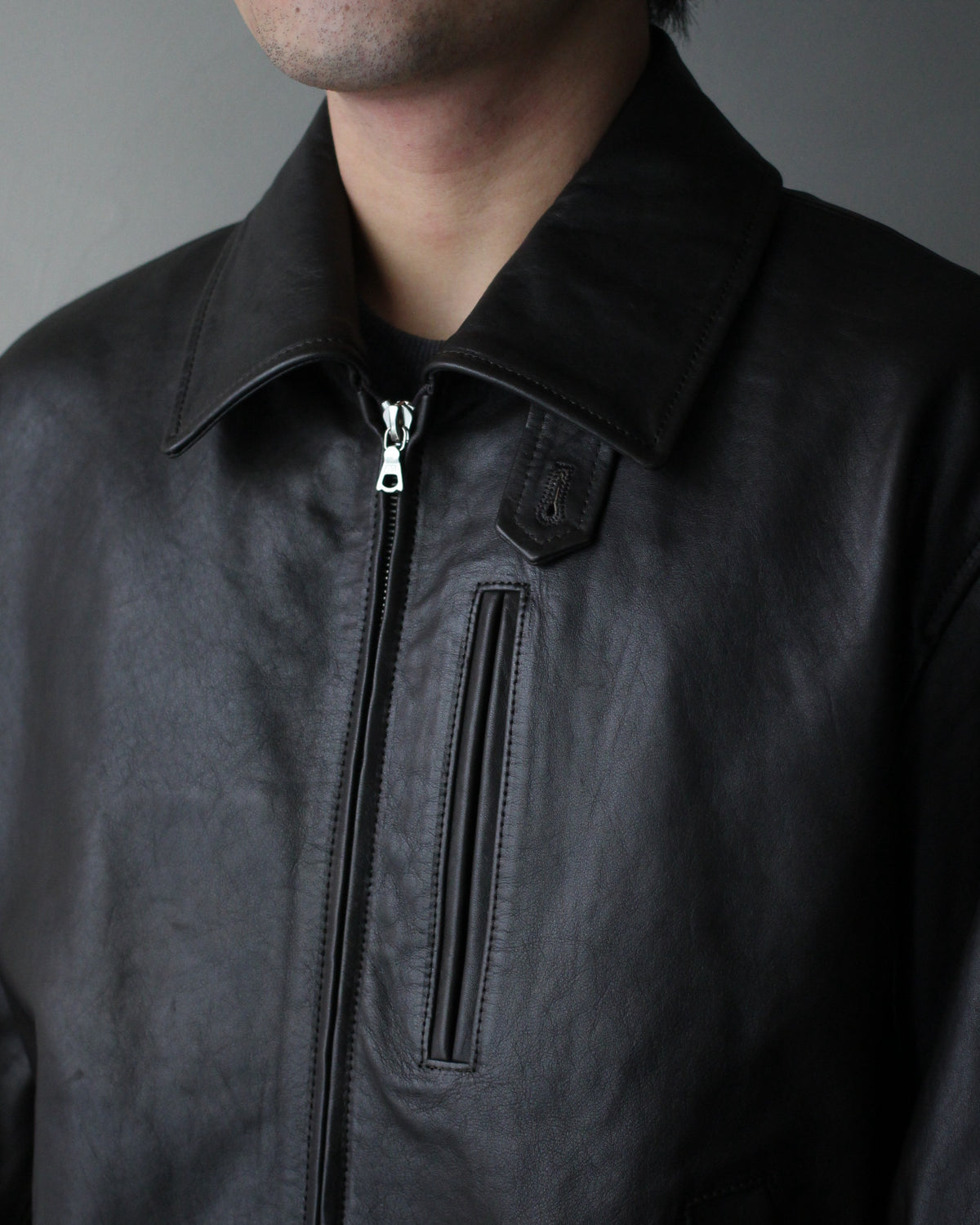 ssstein/CALF ZIP SHORT JACKET "DARK BROWN"