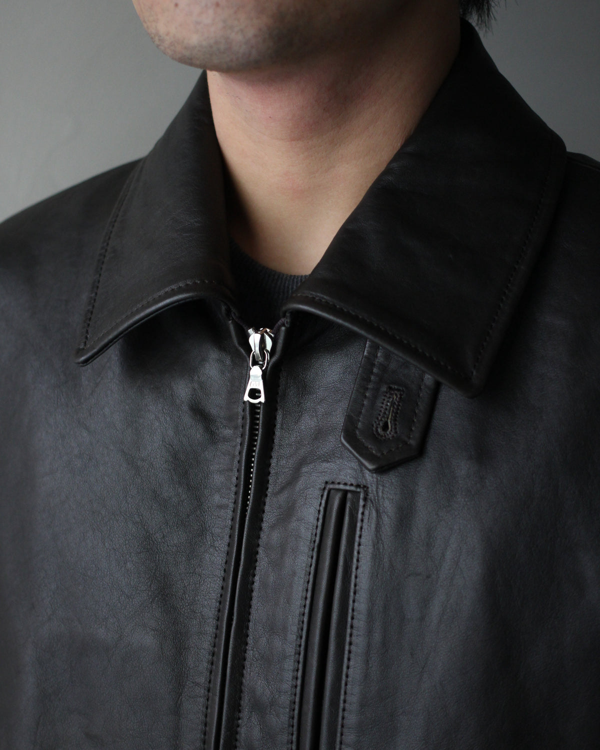 ssstein/CALF ZIP SHORT JACKET "DARK BROWN"