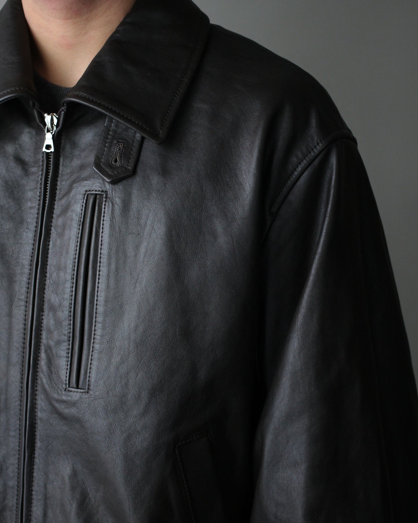 ssstein/CALF ZIP SHORT JACKET "DARK BROWN"