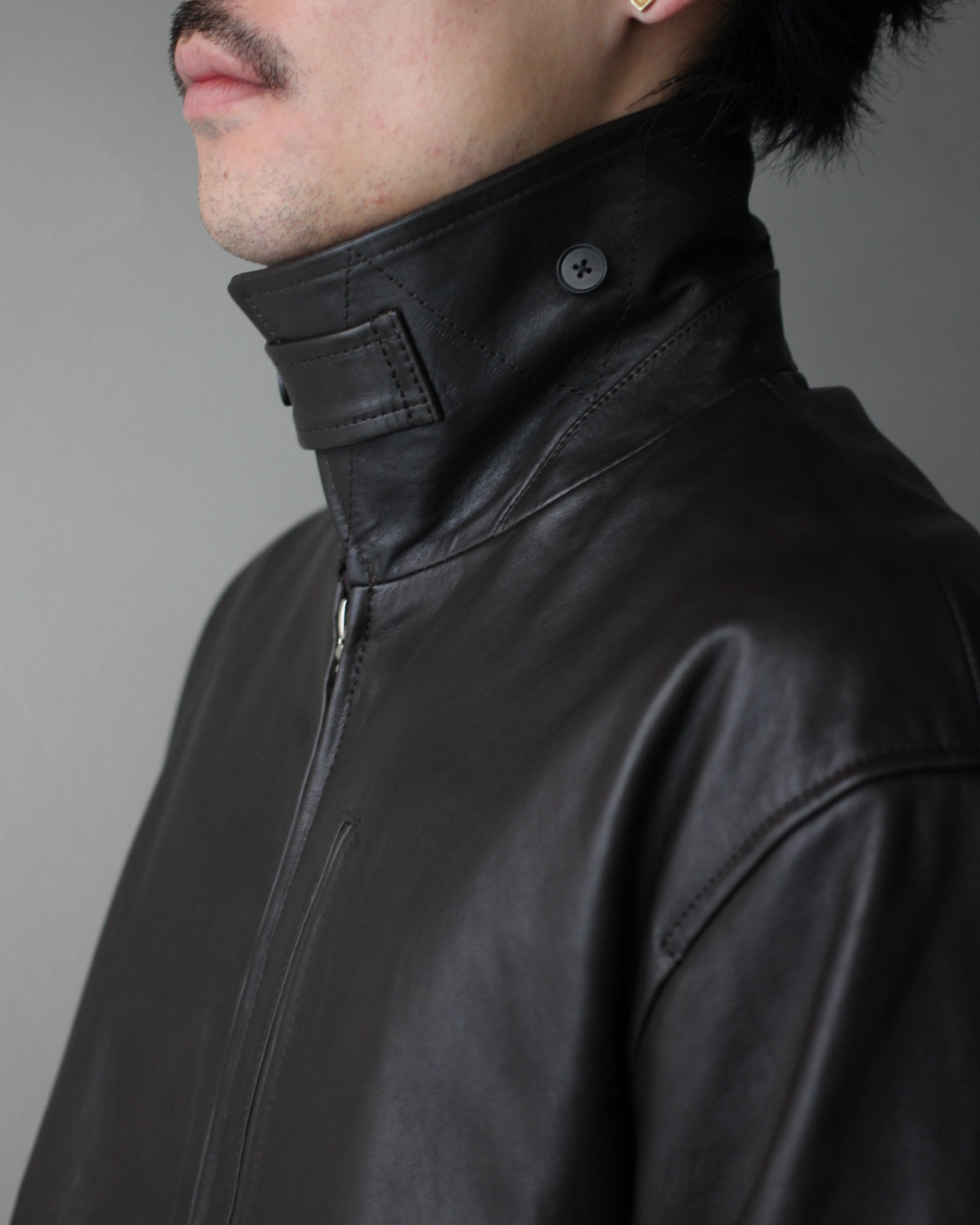 ssstein/CALF ZIP SHORT JACKET "DARK BROWN"