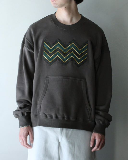 MATSUFUJI/BEADS EMBROIDERY SWEAT SHIRT "TAUPE"